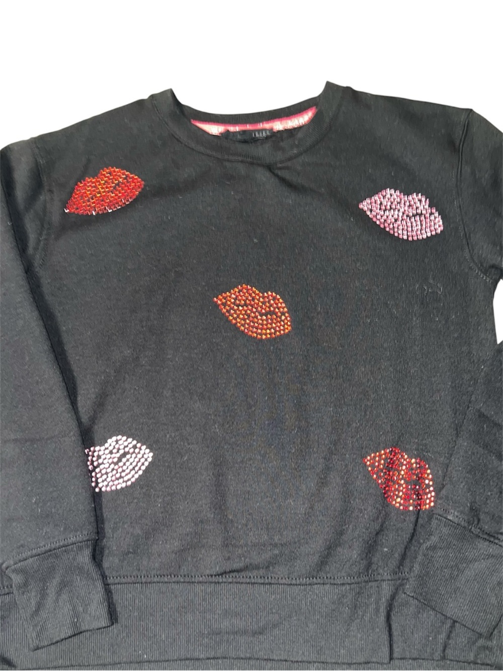 Jane + delancy Black Rhinestone Lip Sweatshirt